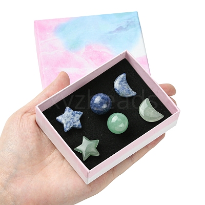 Natural Gemstone Healing Moon & Star & Round Ornaments AJEW-FS0001-12A-1