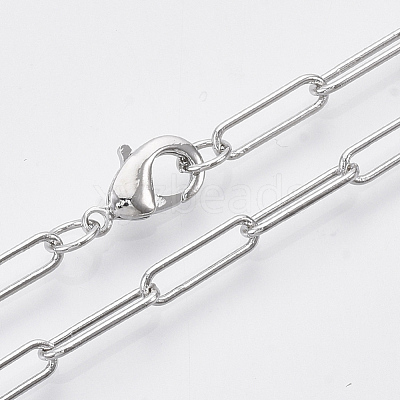 Brass Round Oval Paperclip Chain Necklace Making MAK-S072-04A-P-1