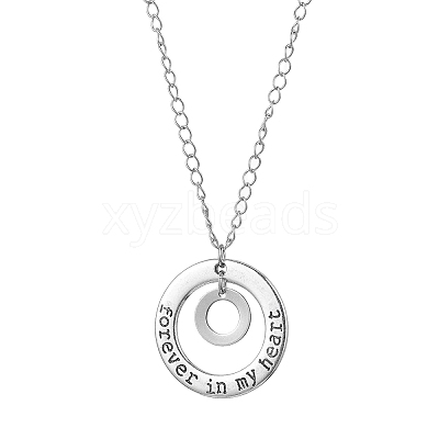 201 Stainless Steel and Alloy Round with Word Forest In My Heart Pendant Necklace NJEW-JN04697-01-1