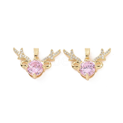 Brass Micro Pave Cubic Zirconia Christmas Deer Pendants KK-E068-VC422-1