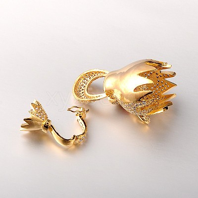 Fashionable Brass Micro Pave Cubic Zirconia Fold Over Clasps ZIRC-M047-G-RS-1