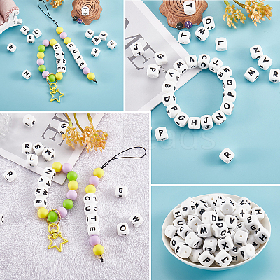 20Pcs White Cube Letter Silicone Beads SIL-YWC0003-06R-1