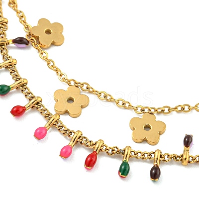 Boho 304 Stainless Steel Enamel Anklets AJEW-P125-01A-G-1