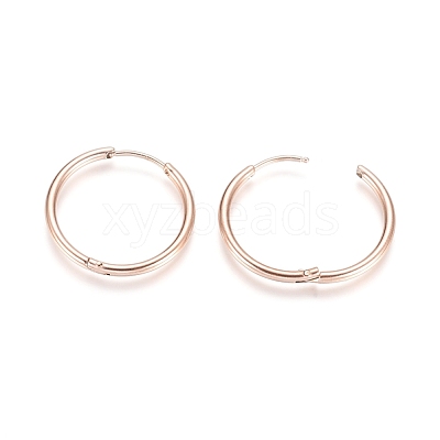 Ion Plating(IP) 304 Stainless Steel Huggie Hoop Earrings EJEW-F111A-25mm-RG-1