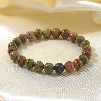 Natural Unakite Bead Stretch Bracelets BJEW-K212-B-006-1