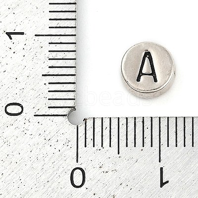925 Sterling Silver Flat Round with Letter Beads STER-G044-01AS-A-1