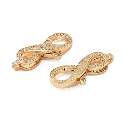Brass Micro Pave Clear Cubic Zirconia Lobster Claw Clasps KK-S350-01G-1