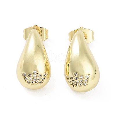 Teardrop Rack Plating Brass Cubic Zirconia Stud Earrings for Women EJEW-B047-02G-01-1