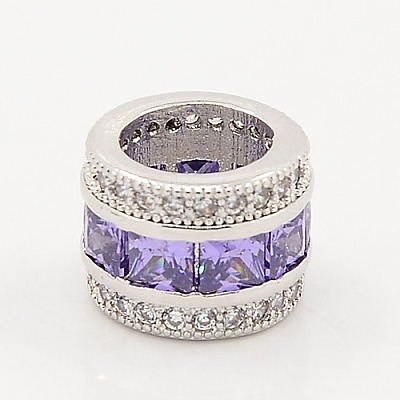 Medium Purple Brass Micro Pave Grade AAA Cubic Zirconia European Beads ZIRC-M015-25P-NR-1