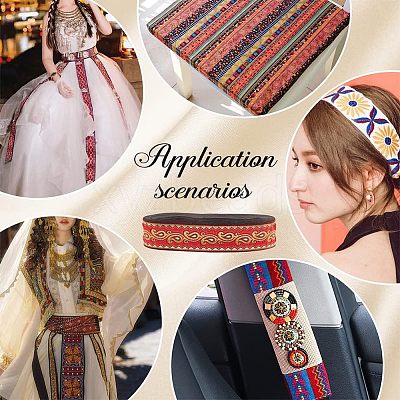 Ethnic Embroidery Polyester Flat Ribbons OCOR-WH0060-38C-1