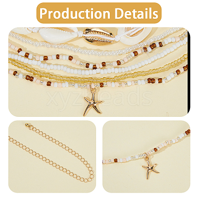 6Pcs 6 Styles Summer Beach Glass Seed Beads and Natural Cowrie Shell Beaded Waist Belly Chains Sets for Women AJEW-WH20019-89-1