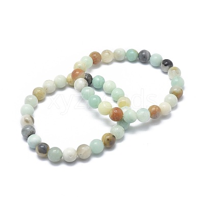 Natural Flower Amazonite Bead Stretch Bracelets X-BJEW-K212-B-007-1