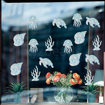 16Pcs 4 Styles Waterproof Plastic Colored Laser Stained Window Film Static Stickers DIY-WH0314-143-1