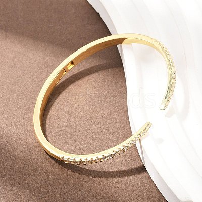 Brass Micro Pave Clear Cubic Zirconia Hinged Bangles BJEW-F528-01G-1