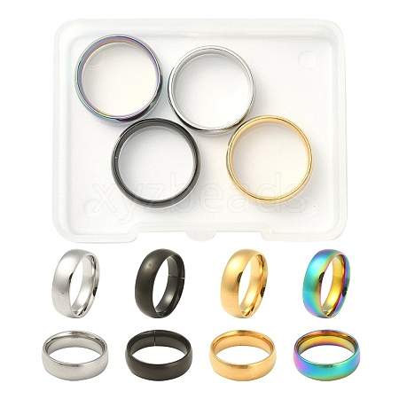 4Pcs 4 Colors 201 Stainless Steel Plain Band Rings Set for Women RJEW-YW0001-04-1