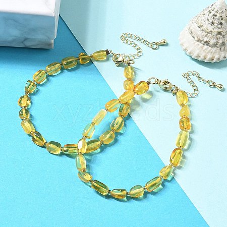 Natural Amber Beaded Stretch Bracelets for Women AJEW-K050-02-1