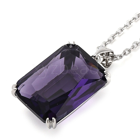 Rectangle Brass Pave Cubic Zirconia Pendant Necklaces for Women NJEW-G156-01P-08-1