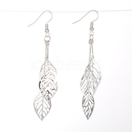 Trendy Women's Dangling Iron Leaf  Earrings EJEW-JE01213-1