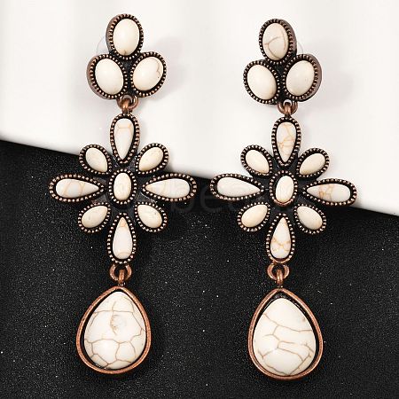 Alloy Synthetic Turquoise Dangle Stud Earrings EJEW-U053-06R-1