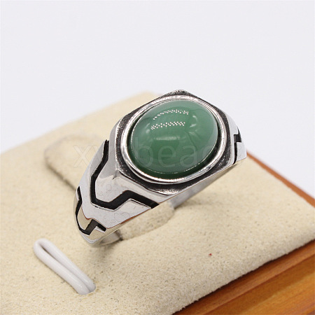 316L Surgical Stainless Steel and Natural Green Aventurine Finger Rings for Men FS-WG3E90C-41-1