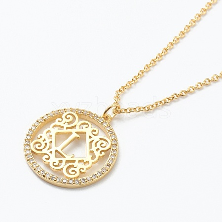 Brass Micro Pave Clear Cubic Zirconia Pendant Necklaces NJEW-J059-01L-1