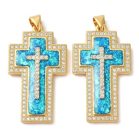 Rack Plating Brass Micro Pave Cubic Zirconia Pendants KK-P268-17H-G-1