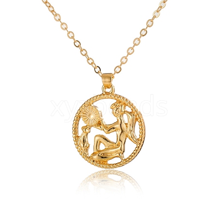 Alloy Flat Round with Constellation Pendant Necklaces PW-WG52384-11-1
