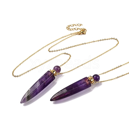 Natural Amethyst Bullet Shaped Perfume Bottle Pendant Necklaces G-B089-02G-08-1