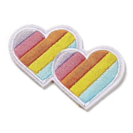 Double Heart with Rainbow Stripe Appliques DIY-D080-04-1