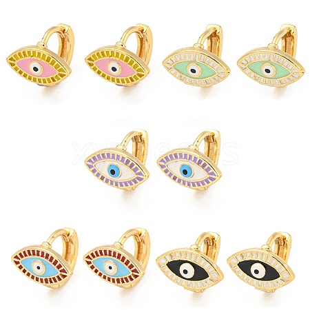 Evil Eye Real 18K Gold Plated Brass Hoop Earrings EJEW-L269-078G-1