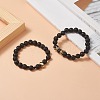 2Pcs 2 Style Natural Lava Rock & Brass Beaded Stretch Bracelets Set BJEW-JB09244-04-3