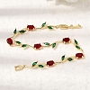 Leaf Brass Micro Pave Cubic Zirconia Link Chain Bracelets for Women LS-BJEW-D455-01G-04-2