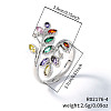 Leaf Brass Rhinestone Cuff Rings PQ0044-4-1