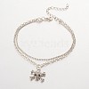 Skull and Crossbones Alloy Rhinestone Charm Multi-strand Anklets AJEW-AN00092-01-1