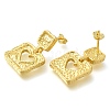 Rack Plating Square with Hollow Heart Brass Stud Earrings EJEW-I310-07G-2