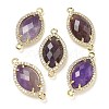 Natural Amethyst Faceted Horse Eye Connector Charms G-G181-07G-05-1