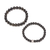 2Pcs 2 Style Natural Golden Sheen Obsidian & Lava Rock Stretch Bracelets Set BJEW-JB08193-01-4