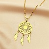 Woven Net/Web with Feather 304 Stainless Steel Pendant Necklaces for Women NJEW-G087-05G-1