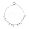 Glass with Rose Quartz Beaded Necklaces NJEW-JN04680-02-4