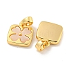 Natural Shell & Brass Square with Flower Charms with Snap on Bails KK-P275-05G-2