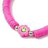 Handmade Polymer Clay Beaded Smiling Face Flower Stretch Bracelets BJEW-JB10209-4