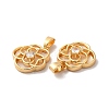 Brass Crystal Rhinestone Flower Charms with Natural Shell KK-I703-12G-3