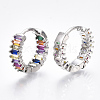 Brass Micro Pave Cubic Zirconia Huggie Hoop Earrings EJEW-S201-39P-2