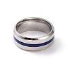 Royal Blue Enamel Grooved Line Finger Ring RJEW-I089-46P-3