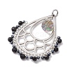 Boho Faceted Natural Black Onyx(Dyed & Heated) & Glass Teardrop Pendants PALLOY-MZ00407-3