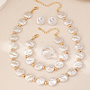 Flat Round Plastic Pearl Beaded Necklaces & Beaded Bracelets & Stud Earrings & Rings Sets FS-WG25F9C-01-1