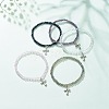 Glass Round Beaded Stretch Bracelet with Alloy Cross Charm for Women BJEW-JB08509-2