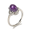 Oval Natural Amethyst Adjustable Rings RJEW-G317-03P-2