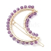 2Pcs Moon & Star Alloy with Natural Amethyst Hollow Hair Barrettes PHAR-JH00105-02-4