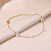 Stainless Steel & Imitation Pearl White Flower Link Chain Anklets for Women AJEW-LP0007-59-1-1